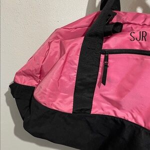 LL Bean Pink Black Nylon Duffel Gym Travel Bag Shoulder Strap Weekend Carry Tote